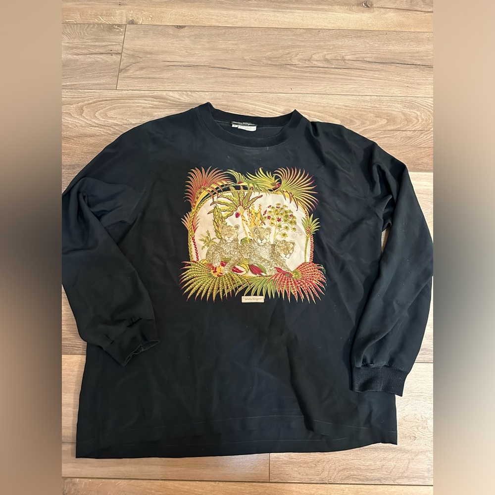 Salvatore Ferragamo RARE silk long sleeve jungle animal print top